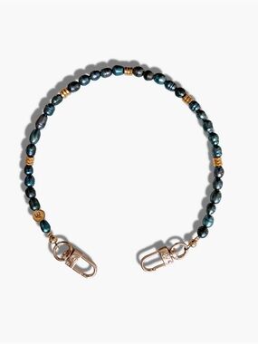 Beaded Phone Strap with Gold Clips - Teal/Black